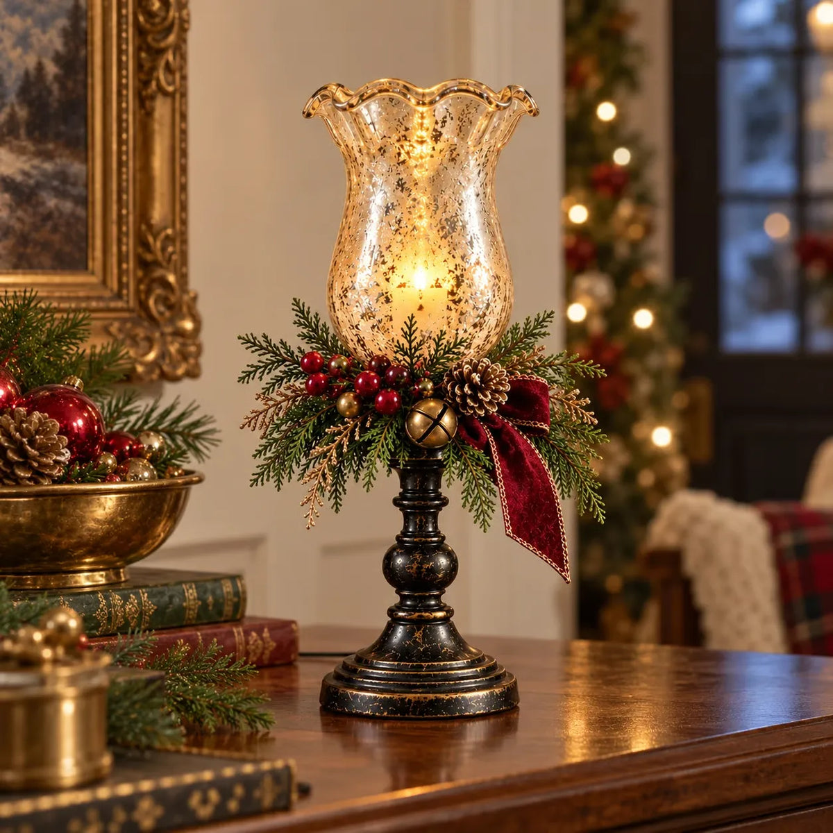 🎄🕯️🍒Vintage kerstkaarslamp van kwikglas🌙