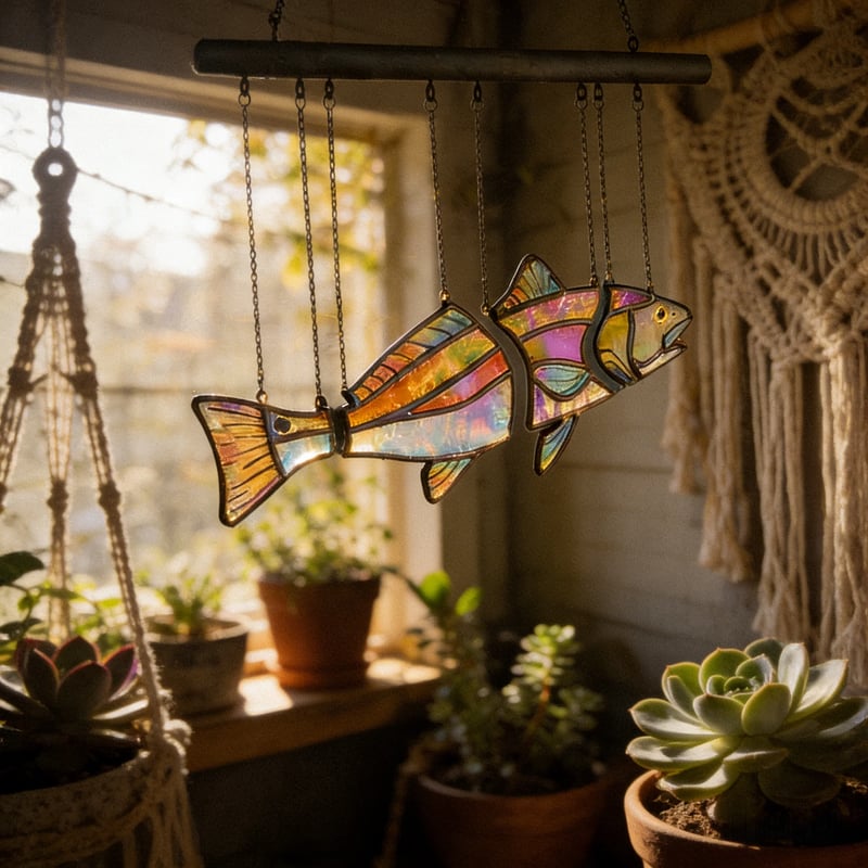 Handgemaakte rode trommel van gebrandschilderd glas - De illusie van zwemmen 🐟✨