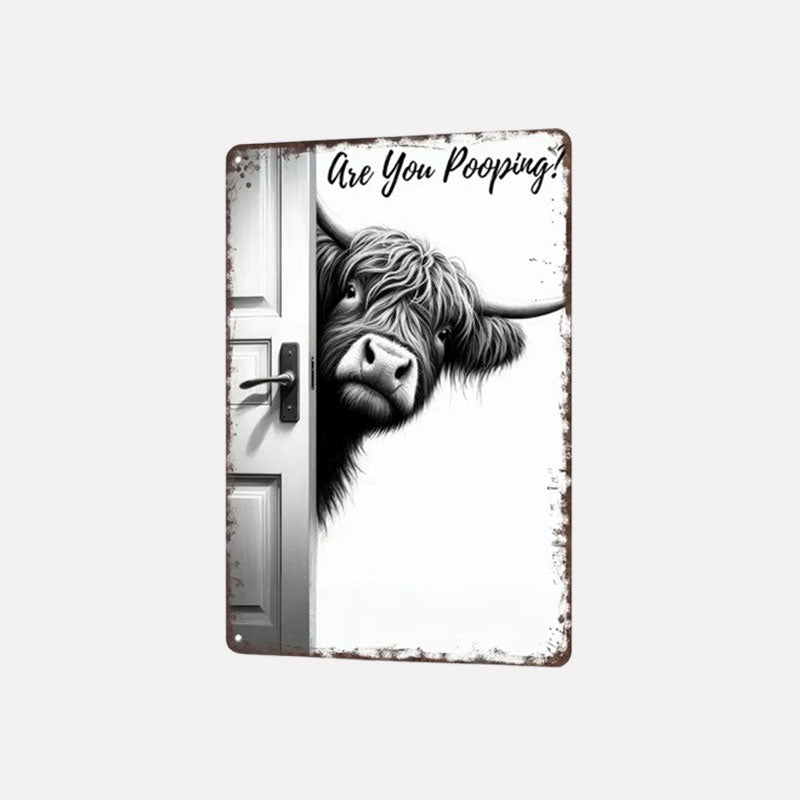 🐄 De brutale bezoeker: Vintage bord met Schotse hooglandkoe