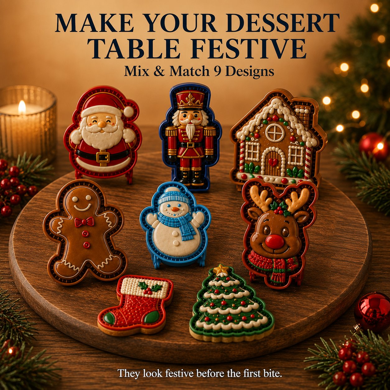 🎄 Mini-taartjesmaker met kerstfiguurtjes – Handvormige taartvorm en -pers voor de feestdagen