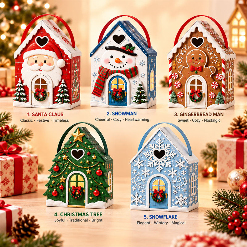 Kersthuisje geschenkdoos met handvat β 3D feestelijke snoep- en koekjesverpakking