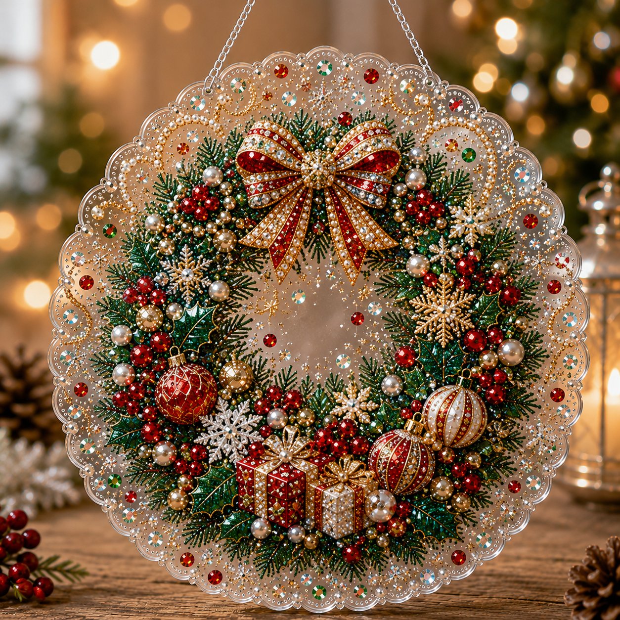 🎄Kerstversiering met parels en diamantjes | Luxe fluweelachtig canvas met krasbestendige, kleurechte parelkralen | DIY handgemaakte kerstdecoratie om op te hangen 🎅💎