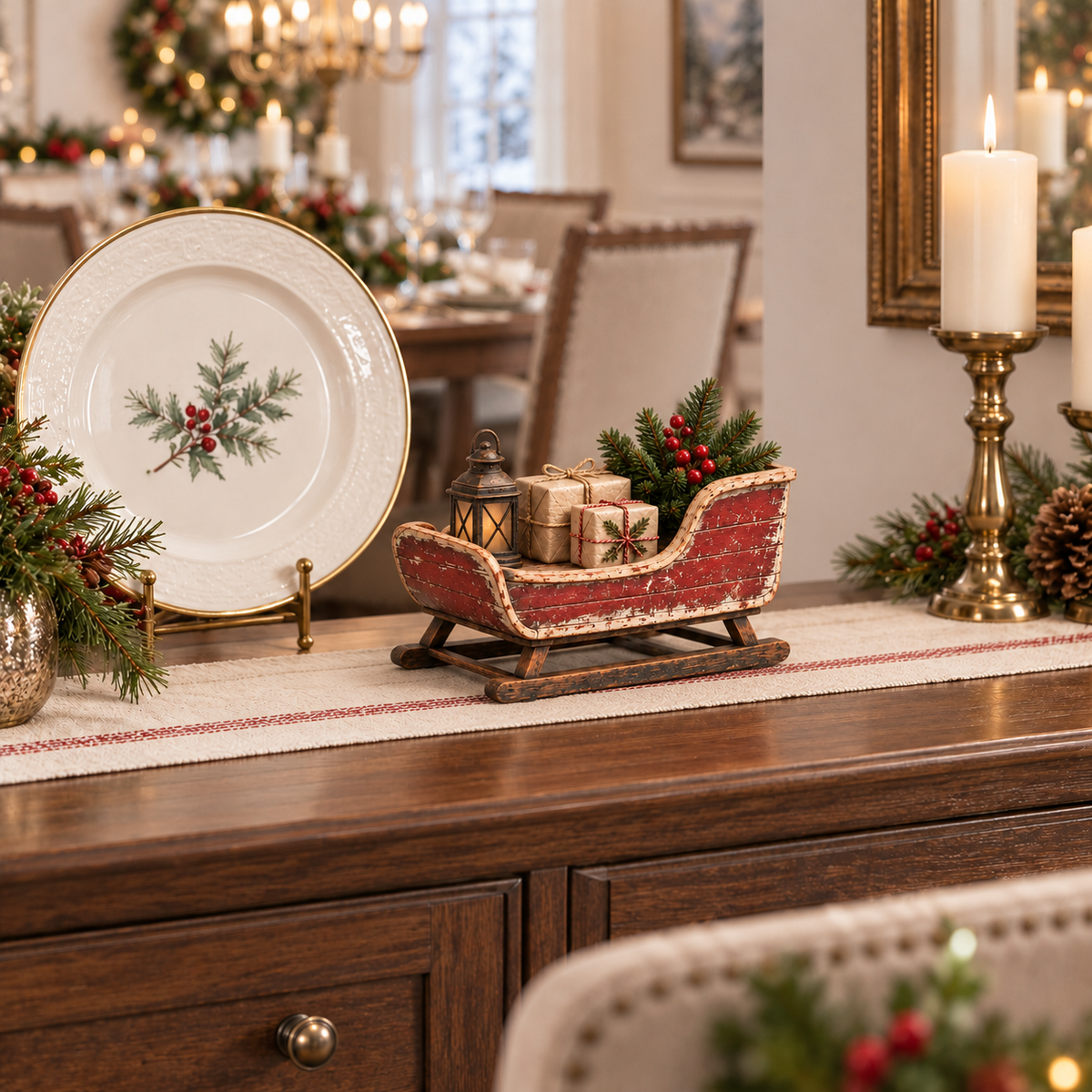 🛷Vintage kerstavond slee beeldje
