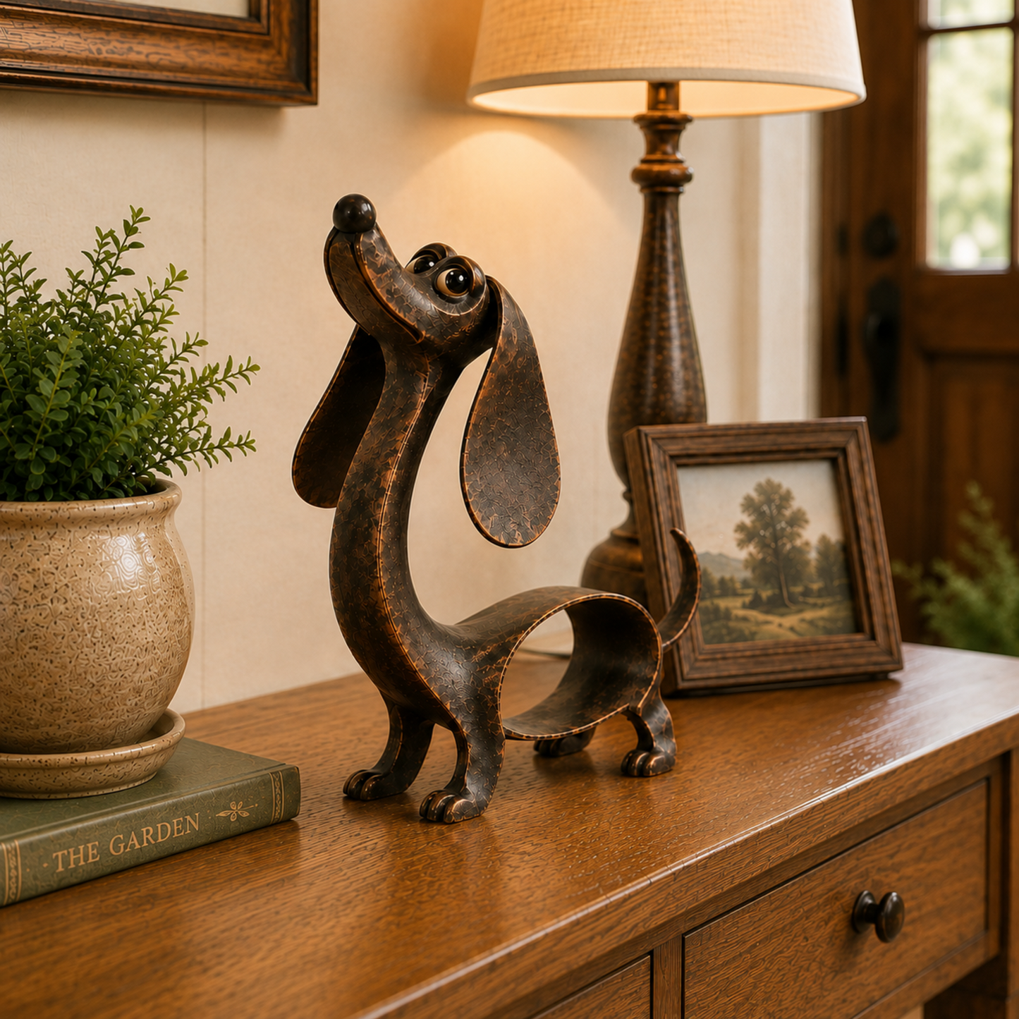 🐾Speelse teckelsculptuur – Antiek geïnspireerde hondendecoratie en cadeau🐶