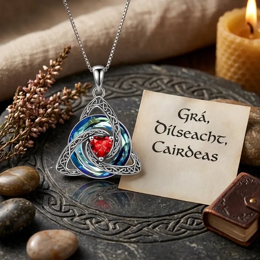 ✨Ketting met Keltische Drievuldigheidsknoop en geboortesteen – Een betekenisvol symbool van liefde en verbondenheid ❤️