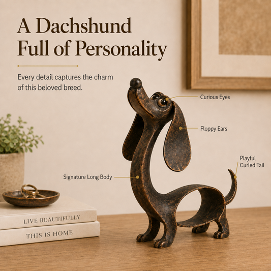 🐾Speelse teckelsculptuur – Antiek geïnspireerde hondendecoratie en cadeau🐶