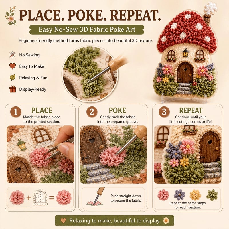 🍄 Speels dorp 3D stoffen prik-kunstpakket