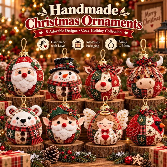 🎄Beginnersvriendelijke, gezellige patchwork kerstornamentencollectie | 8 feestelijke figuren voor bomen, kransen en kerstcadeaus ✨