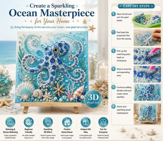🌊✨ DIY-pakket met parelkunst in oceaanthema – Een ontspannende knutselactiviteit om prachtige kunstwerken in kuststijl te maken