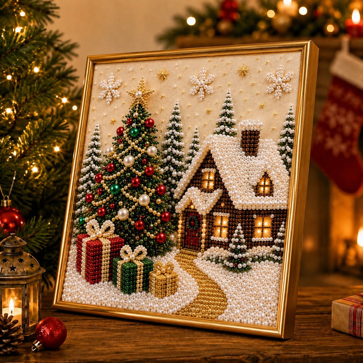 🎄🎅 Premium 3D Parel Kerst Muurdecoratie Kit | Luxe fluweelachtig canvas met krasbestendige, kleurechte parelkralen DIY Kerstdecoratie ⛄️❄️