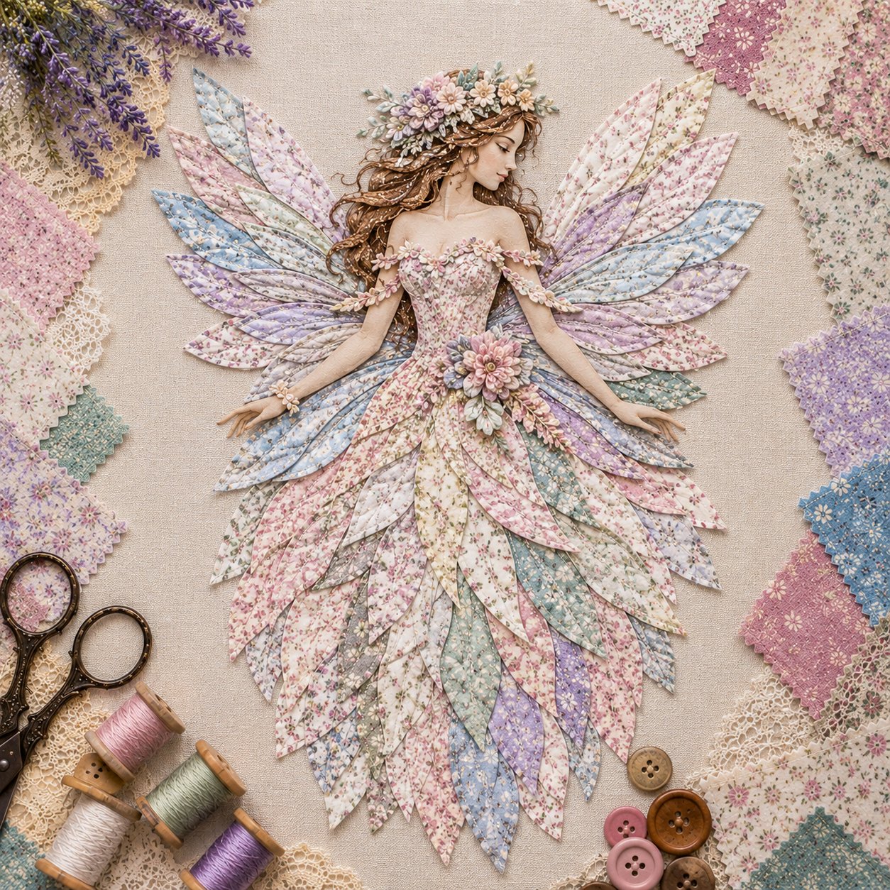 🧚‍♀️🌸 Premium DIY-pakket 'Feeënpatchwork' | Hoogwaardige gelaagde stof met bloemenvleugels – DIY handgemaakte fantasievolle wanddecoratie ✨