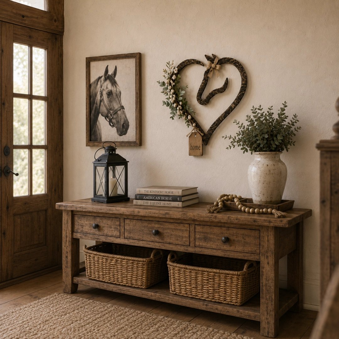 🐴Rustieke paardenhart wanddecoratie met groen – Landelijke paardensport woonaccessoire