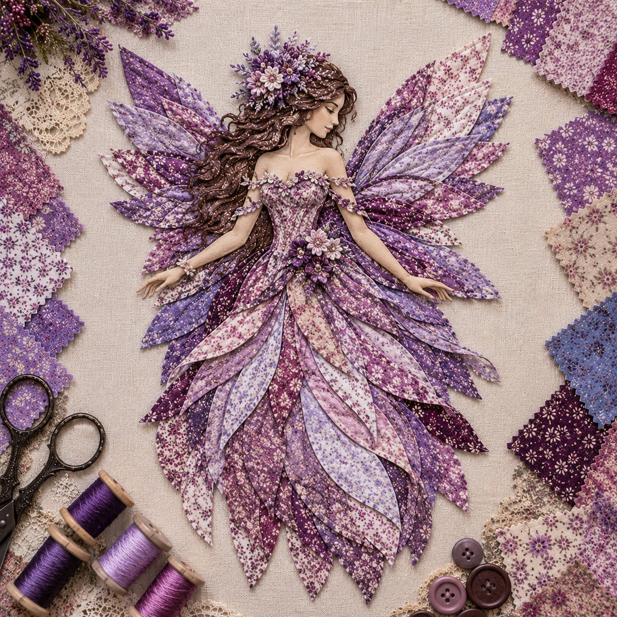 🧚‍♀️🌸 Premium DIY-pakket 'Feeënpatchwork' | Hoogwaardige gelaagde stof met bloemenvleugels – DIY handgemaakte fantasievolle wanddecoratie ✨