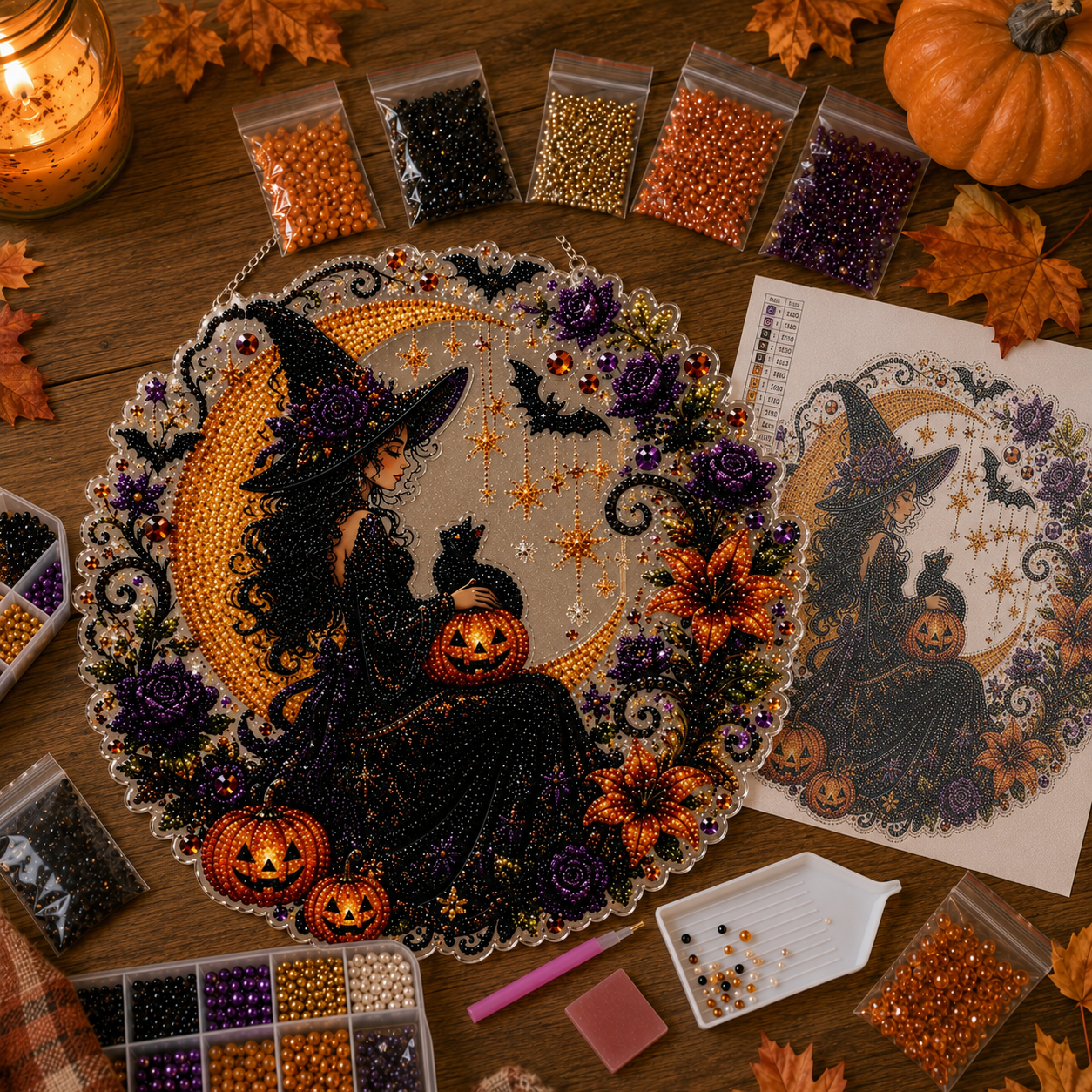 ✨🎃Halloween Zwarte Kat Maan Diamantkunst Hangende Ornament Kit👻