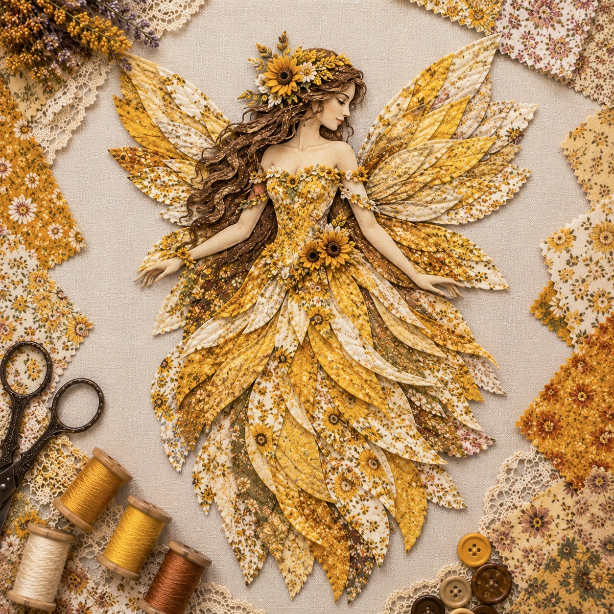 🧚‍♀️🌸 Premium DIY-pakket 'Feeënpatchwork' | Hoogwaardige gelaagde stof met bloemenvleugels – DIY handgemaakte fantasievolle wanddecoratie ✨