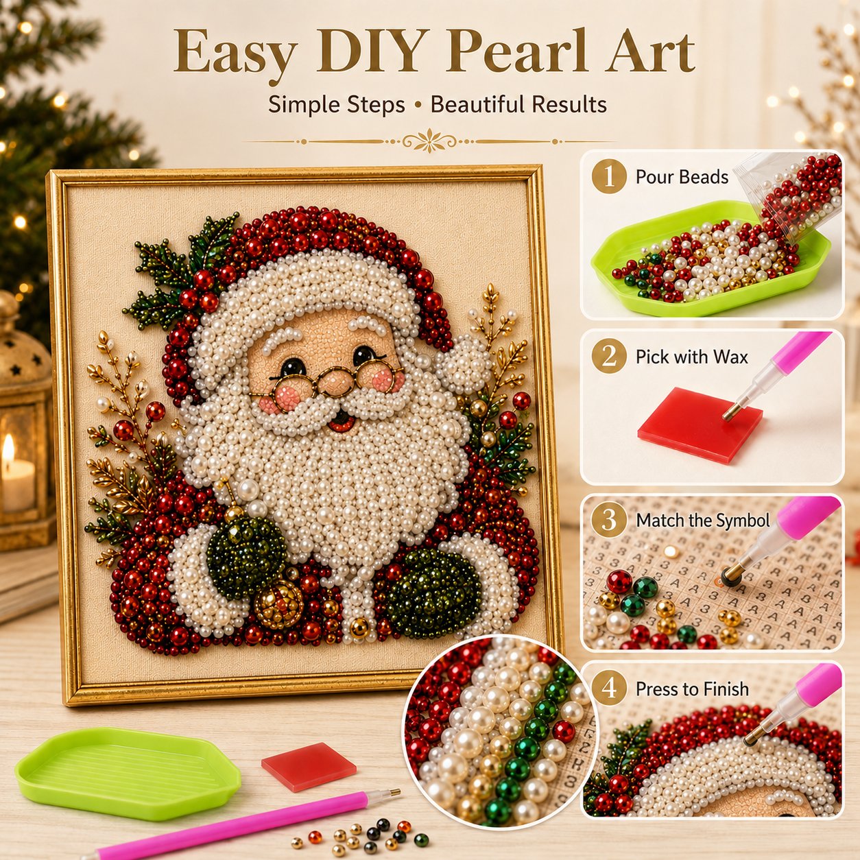 🧘Ontspannend en beginnersvriendelijk - 🎨💎DIY Kerst Parel Diamantschilderij Kunstset