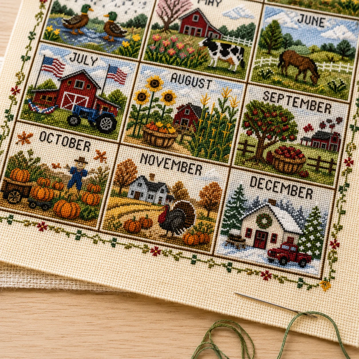 🧵 Een jaar in steken | 12-maanden seizoenskruissteekpakket 🌿