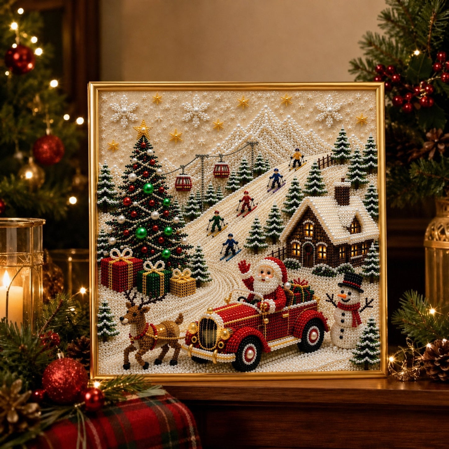 🎄🎅 Premium 3D Parel Kerst Muurdecoratie Kit | Luxe fluweelachtig canvas met krasbestendige, kleurechte parelkralen DIY Kerstdecoratie ⛄️❄️