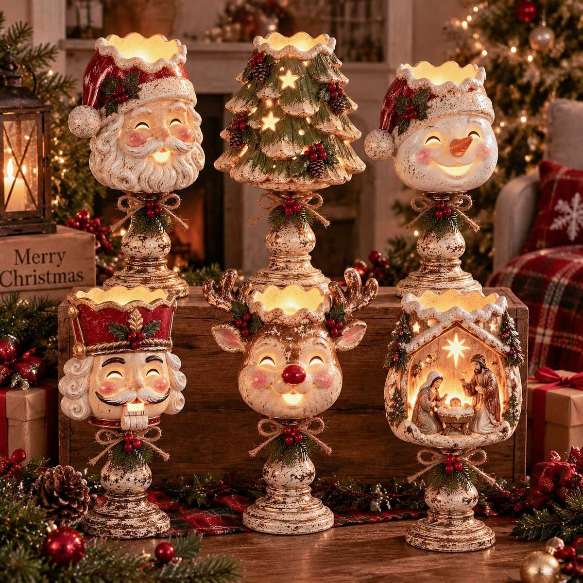 🎄 Kerstcollectie met gloeiende kaarsenhouders