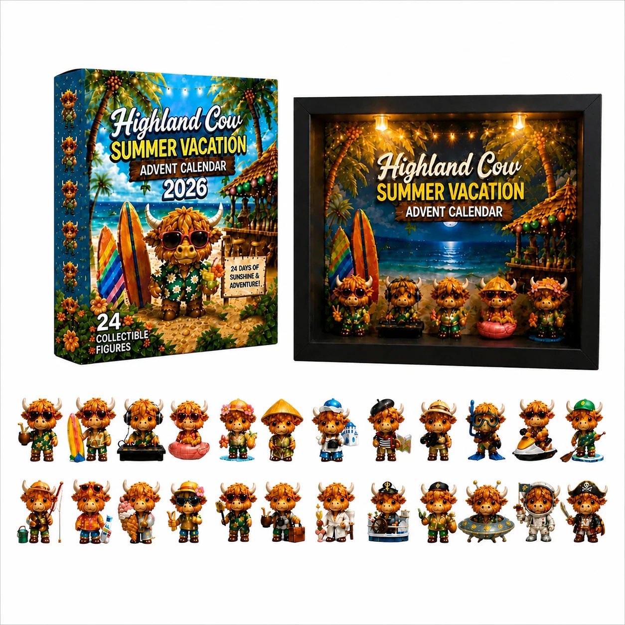 Adventskalender met Schotse hooglandkoeien voor de zomervakantie 2026