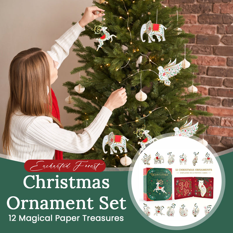 ✨ Enchanted Forest Kerstversieringsset – 12 Magische Papieren Schatten ✨