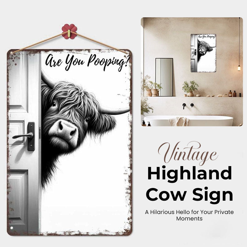 🐄 De brutale bezoeker: Vintage bord met Schotse hooglandkoe