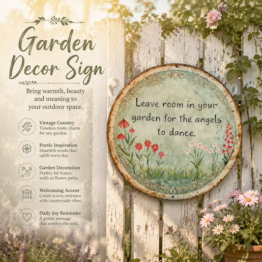 ✨ Handgemaakt rond metalen bord met engelendans, vintage decoratie voor aan de muur in cottage- of tuinstijl, ideaal cadeau