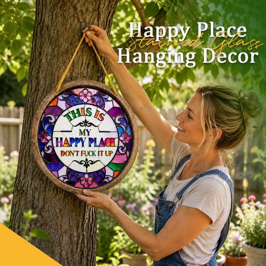 🌈Hangende decoratie van gebrandschilderd glas met het thema 'Happy Place'🌸