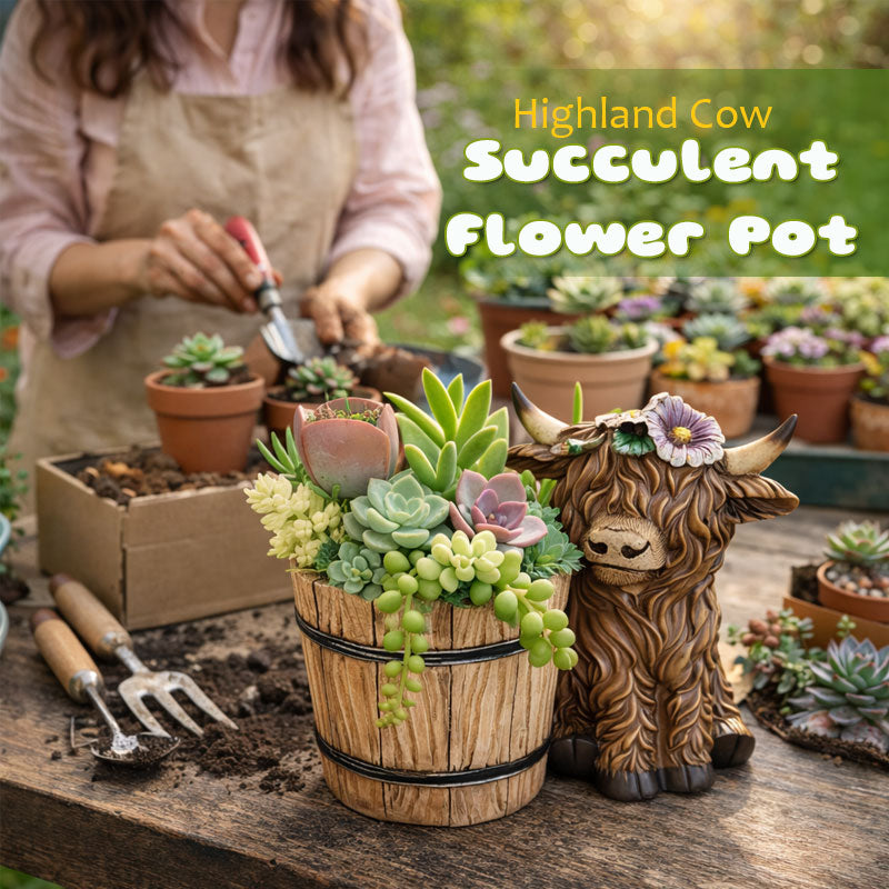 🐮🌿 BloomBuddy Highland Cow Succulent Plantenpot