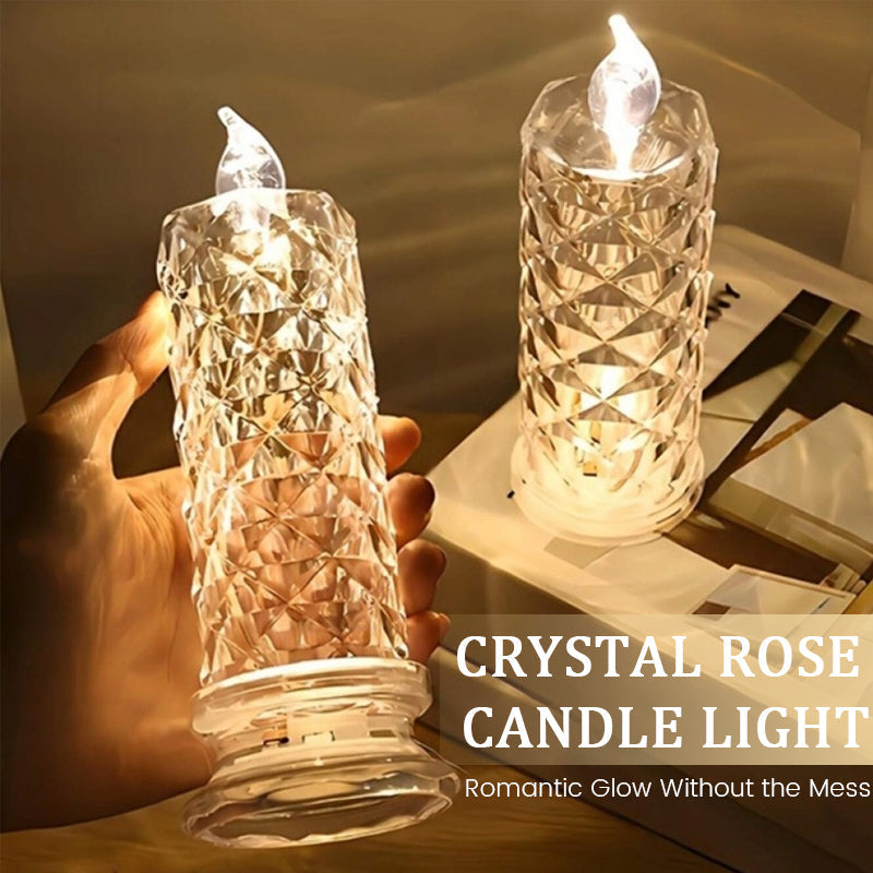 ✨ Crystal Rose Kaarslicht – Romantische gloed zonder rommel