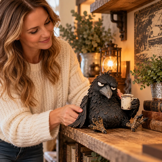 ☕😂 Brommerige Koffieraaf beeldje — Grappige ochtenddecoratie voor koffieliefhebbers