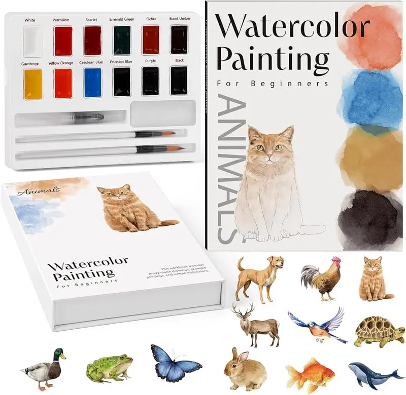 ✍️Beginners aquarelverfset🎨Aquarel dierenwerkboek