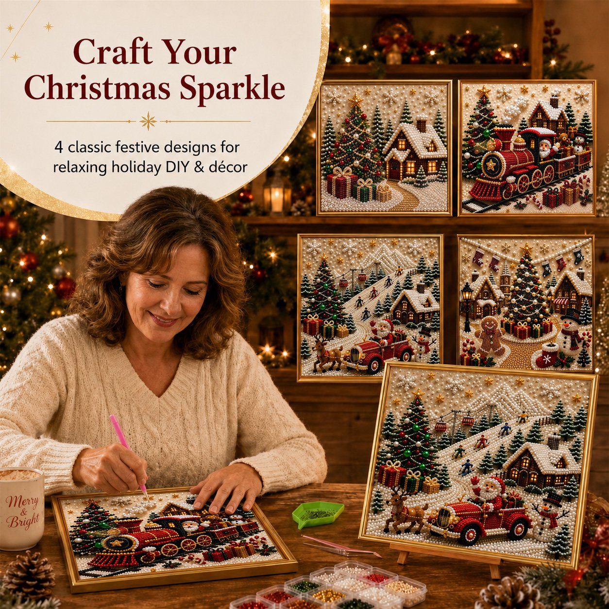 🎄🎅 Premium 3D Parel Kerst Muurdecoratie Kit | Luxe fluweelachtig canvas met krasbestendige, kleurechte parelkralen DIY Kerstdecoratie ⛄️❄️