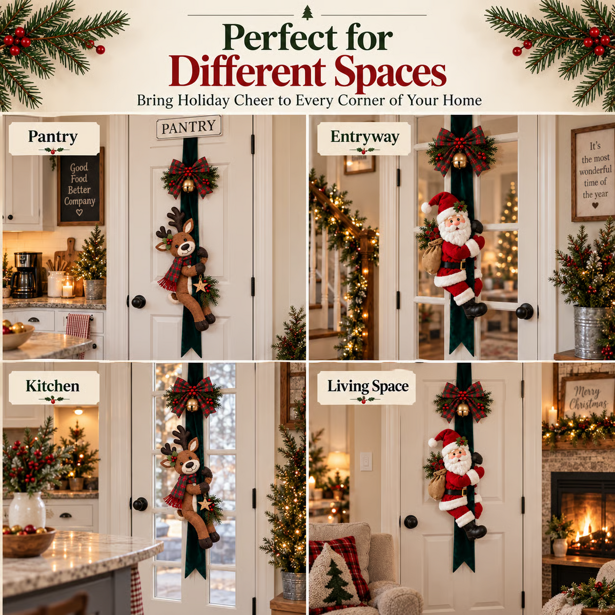 Kerstfiguur verticale deurdecoratie – Kerstman en rendieren kerstdeurdecoratie