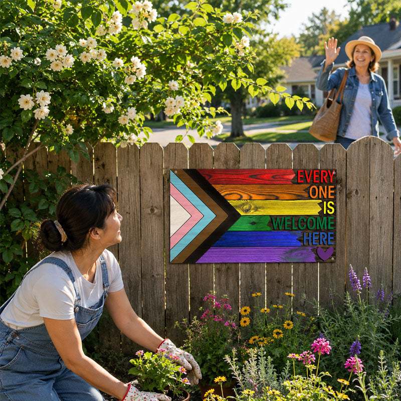🌈❤️ Houten bord 'Iedereen is hier welkom'