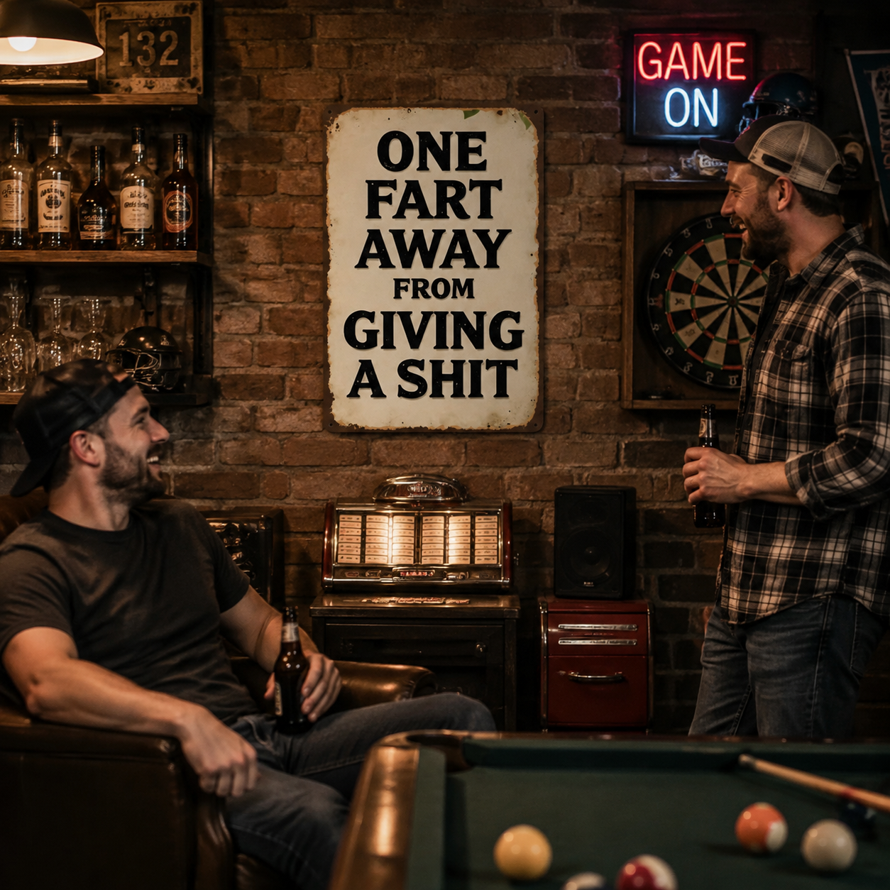 Metalen wandbord met ondeugende humor – grappige vintage decoratie voor garage en thuisbar