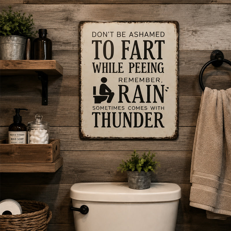 Grappig badkamerbordje – Vintage badkamerhumor wanddecoratie