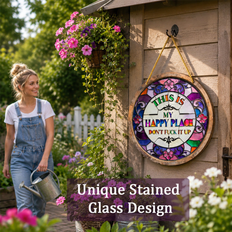 🌈Hangende decoratie van gebrandschilderd glas met het thema 'Happy Place'🌸