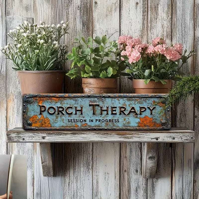 🌿 Metalen bord 'Porch Therapy' – Rustieke vintage wanddecoratie voor veranda, tuin en landelijke charme 🏡