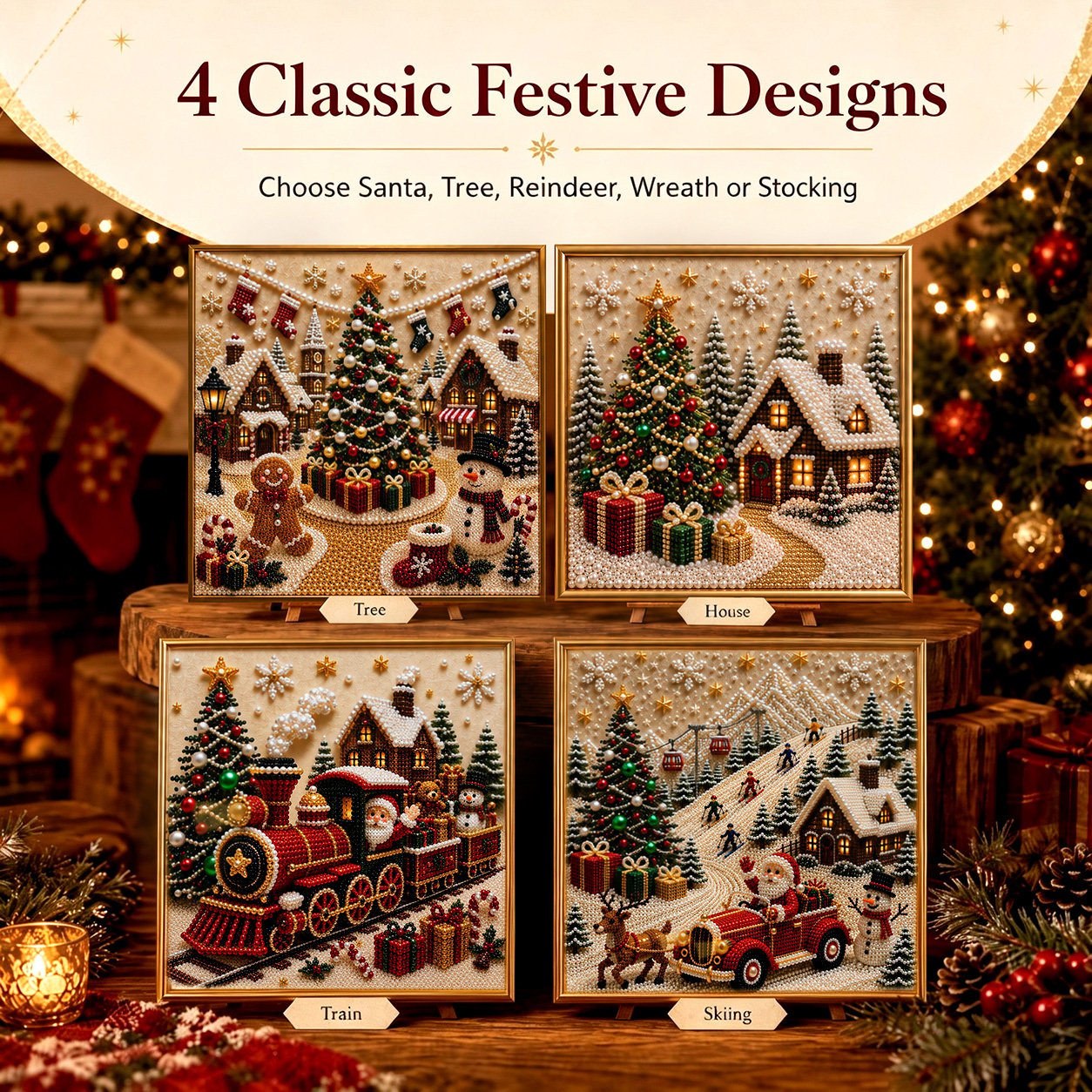 🎄🎅 Premium 3D Parel Kerst Muurdecoratie Kit | Luxe fluweelachtig canvas met krasbestendige, kleurechte parelkralen DIY Kerstdecoratie ⛄️❄️