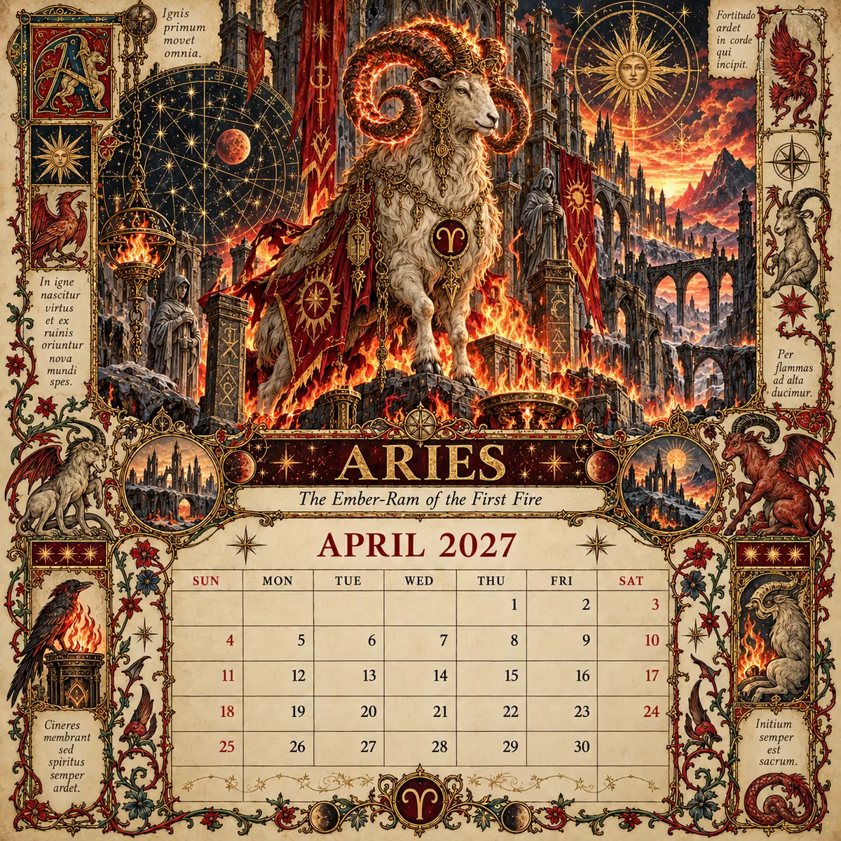 🔮 Bureaukalender met dierenriemtekens voor 2027 | 12 middeleeuws geïnspireerde dierenriemtekeningen voor liefhebbers van astrologie en gotische kunst ✨