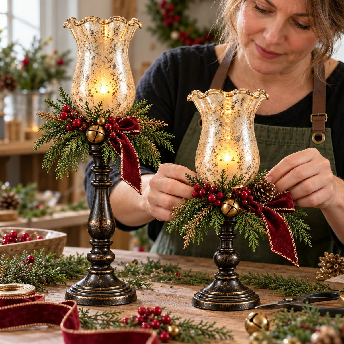 🎄🕯️🍒Vintage kerstkaarslamp van kwikglas🌙