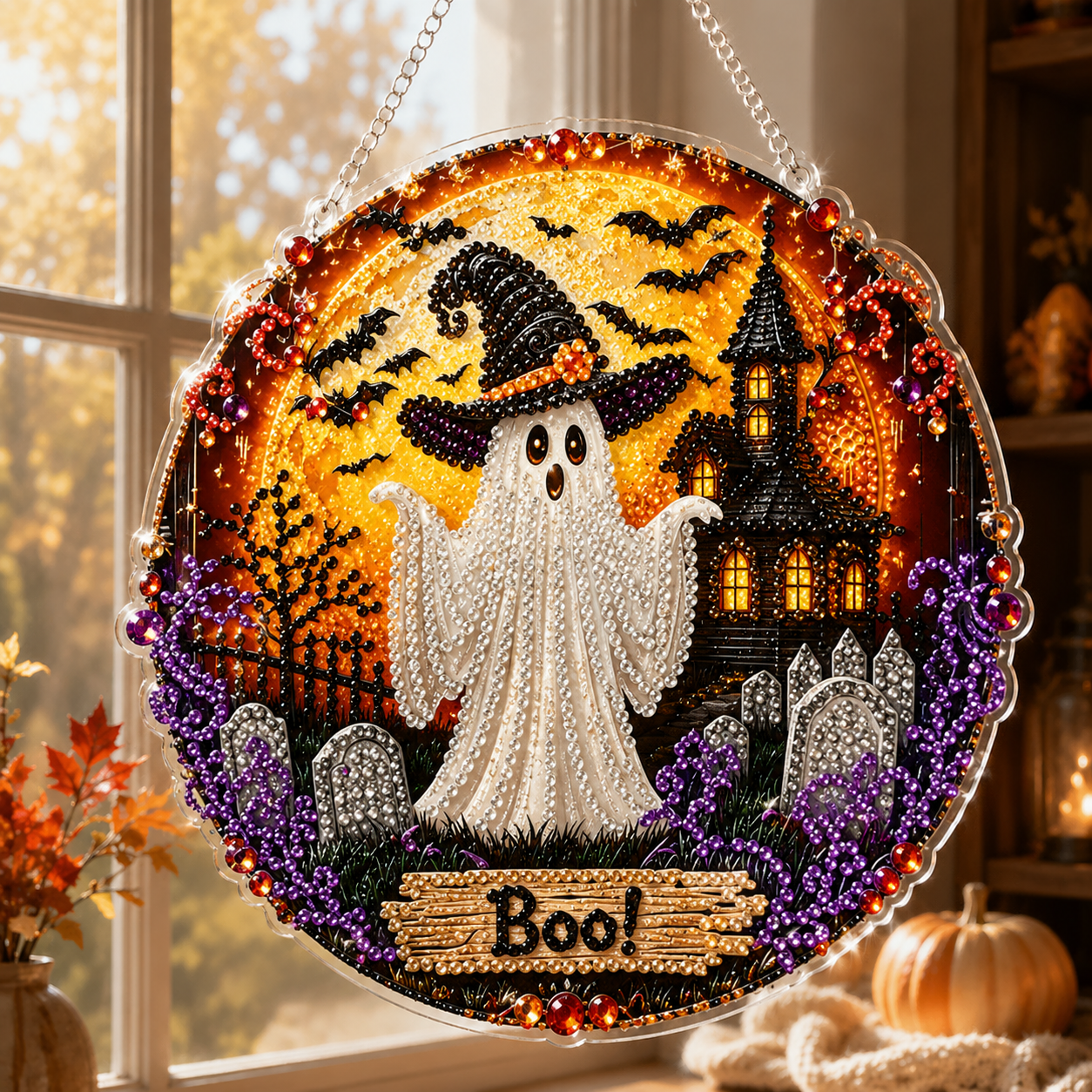 ✨🎃Halloween Zwarte Kat Maan Diamantkunst Hangende Ornament Kit👻