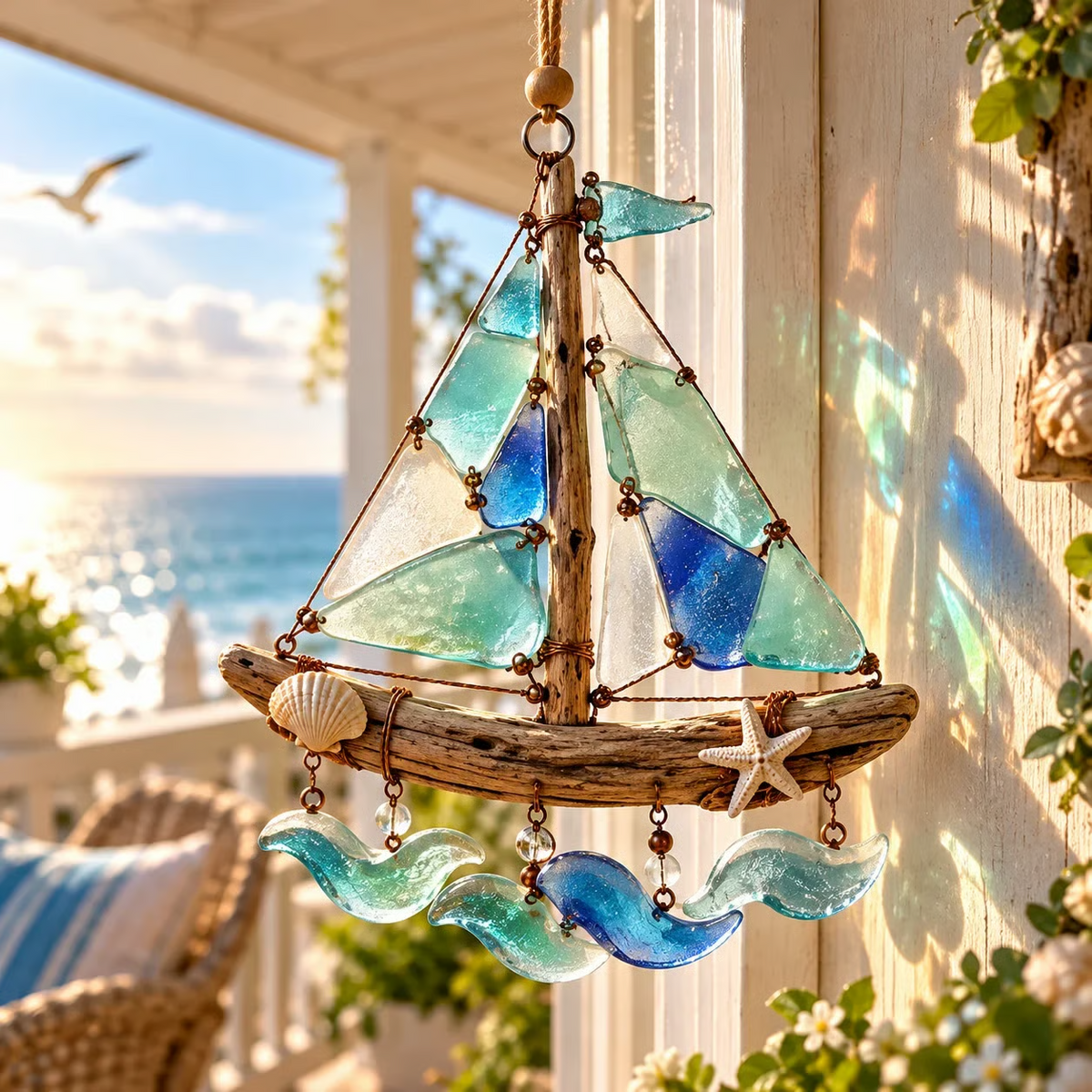 🌊✨ Zeeglas kustbedeltjes – Handgemaakte oceaan raamhangers en hangende ornamenten collectie
