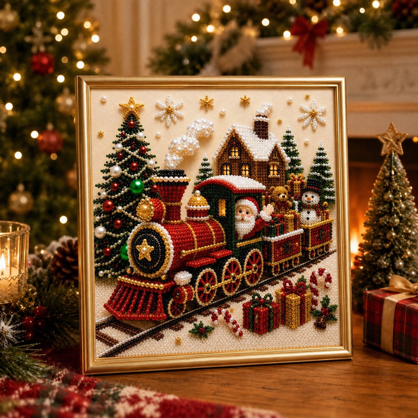 🎄🎅 Premium 3D Parel Kerst Muurdecoratie Kit | Luxe fluweelachtig canvas met krasbestendige, kleurechte parelkralen DIY Kerstdecoratie ⛄️❄️