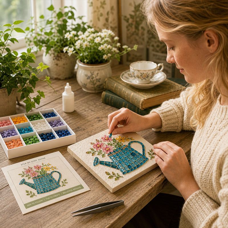 Mozaïekkunstset met gieter
