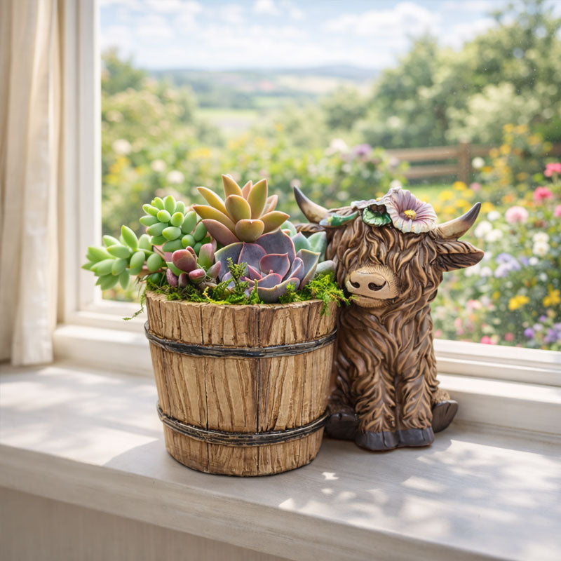 🐮🌿 BloomBuddy Highland Cow Succulent Plantenpot