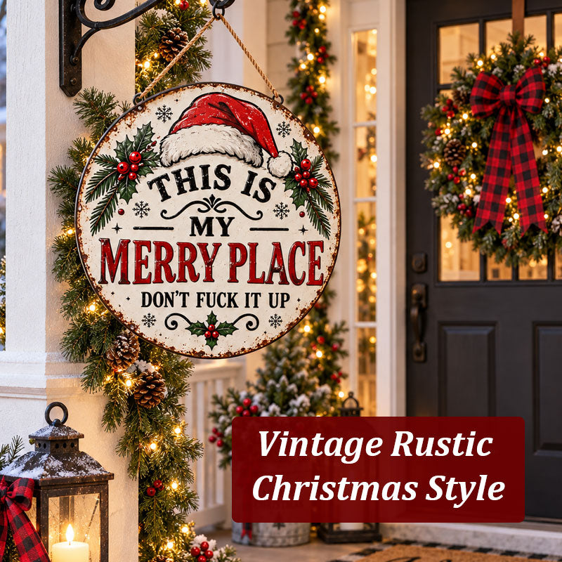 Vintage "This Is My Merry Place" kersthangdecoratie