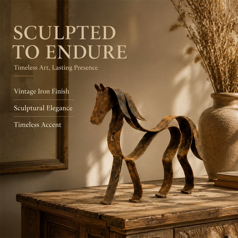 Vintage metalen paardensculptuur – Rustieke paardensportdecoratie voor in huis 🐎