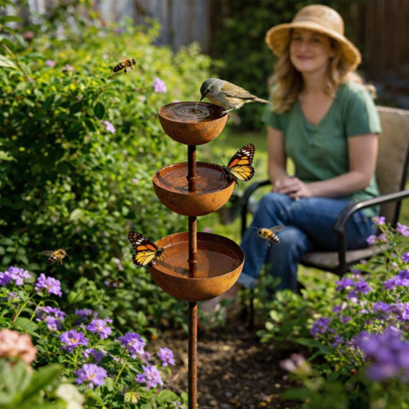 🌧️ Regenwateropvanger – plantensteun 🐦 Metalen tuinornament